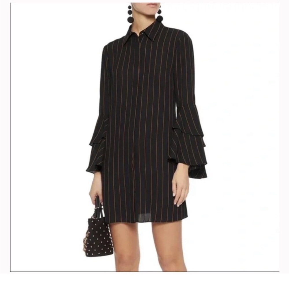 NWT Alice + Olivia Pinstripe Ruffle Sleeve Shirt Dress
